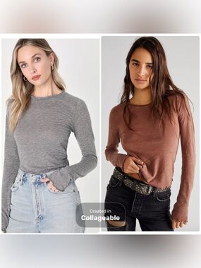 Free People We the Free Be My Baby Long Sleeve Tees | Bundle Set - Size Small